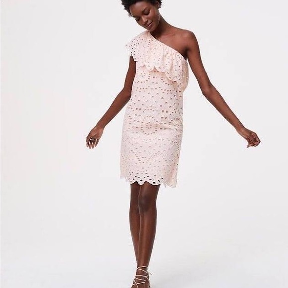 one shoulder eyelet dress